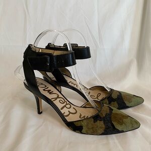 Sam Edelman Okala ankle-strap pumps green,blk, camouflage calf hair, Wom Size 6